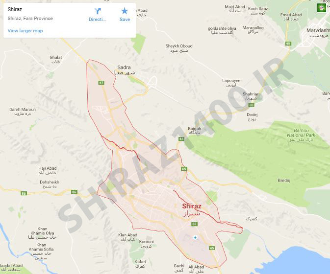 نمایش نقشه شیراز در گوگل مپ، نسخه وب
