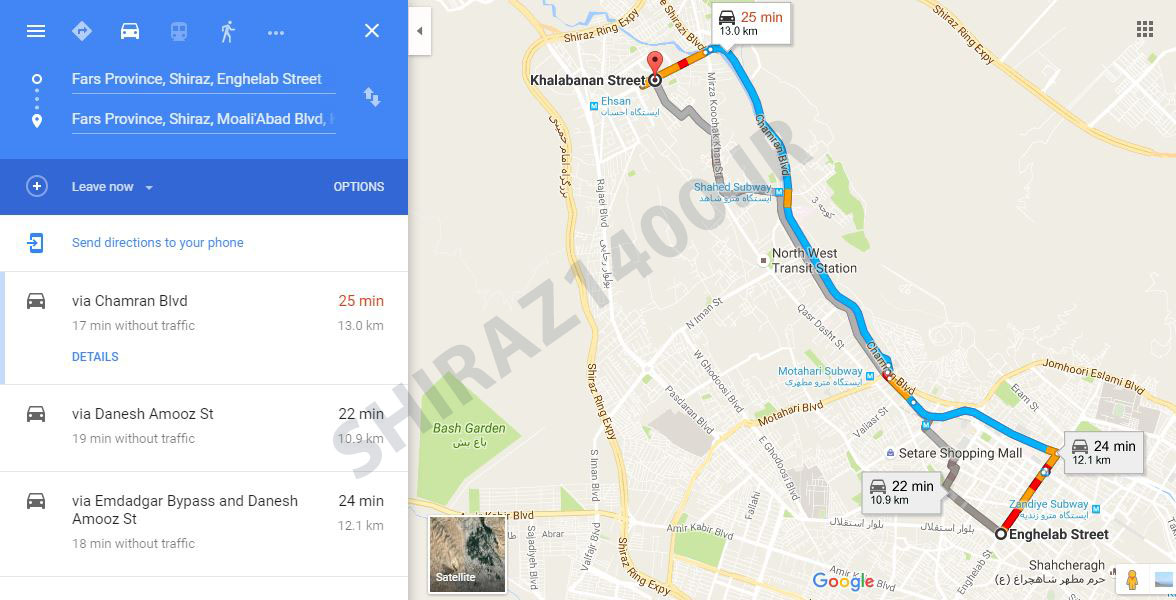 ترافیک آنلاین شیراز را در گوگل مپ ببینید!