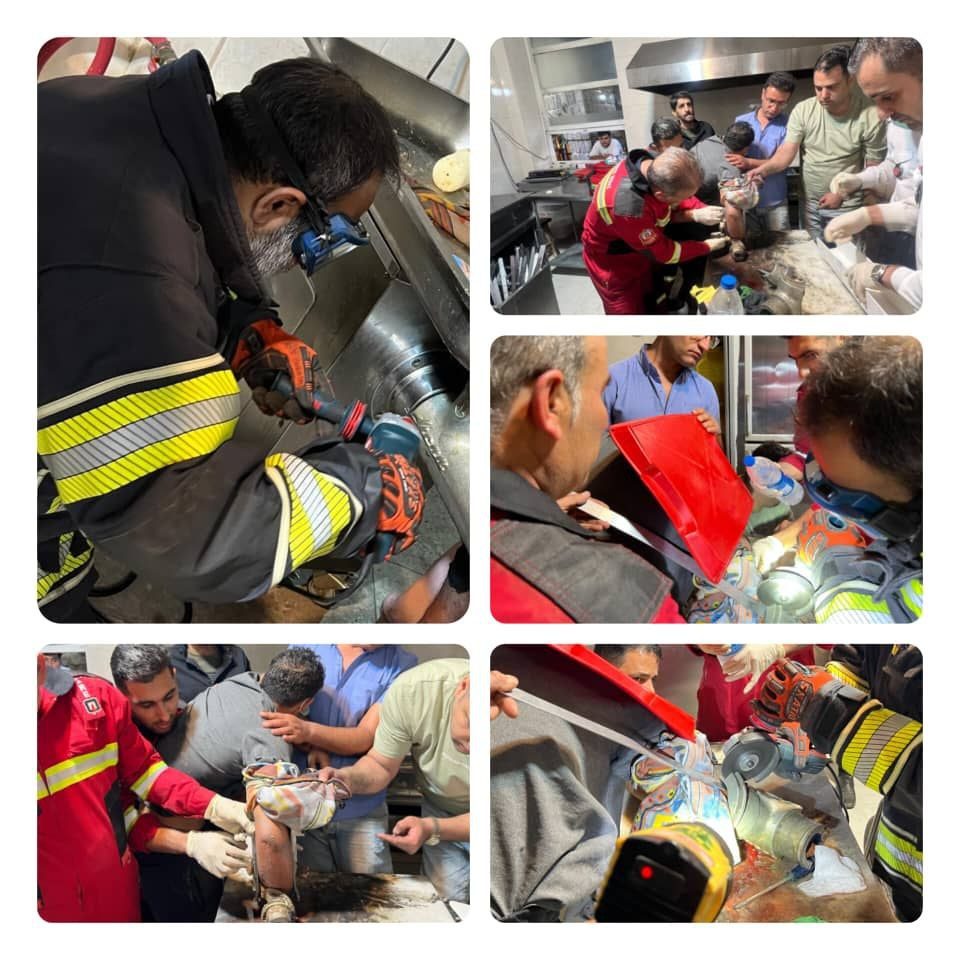 photo_2025-10-07_23-42-05 رهاسازی دست جوان ۱۹ ساله از چرخ گوشت صنعتی توسط آتشنشانان شیراز